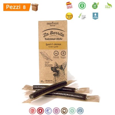 Multipack da 8 Scatole La Barrita Snack per Cani Pollo & Agnello 12 Barrette da 150 gr