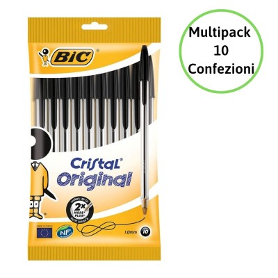 Bic Cristal Original Penna Colore Nero Multipack da 10 Confezioni 100 Penne Totali Punta Media 1 mm