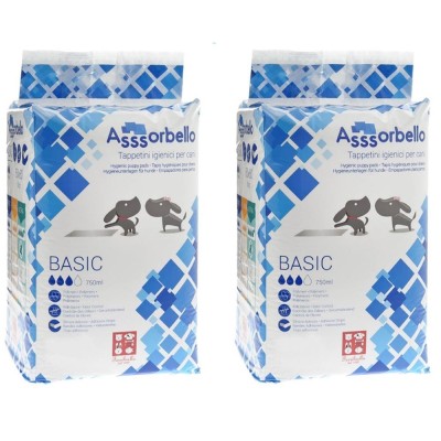 Multipack da 2 Confezioni BASIC Tappetini Igienici per Cani con Strisce Adesive 90x60 cm