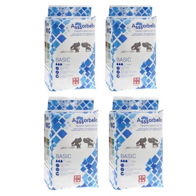 Multipack da 4 Confezioni BASIC Tappetini Igienici per Cani con Strisce Adesive 60x90 cm