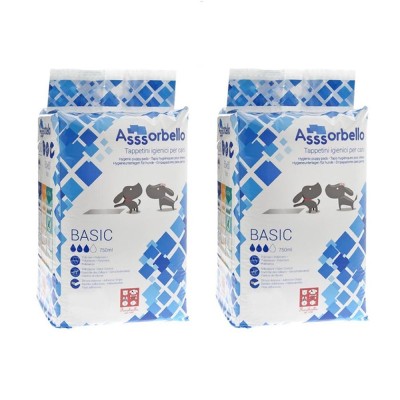 Multipack da 2 Confezioni BASIC Tappetini Igienici per Cani con Strisce Adesive 60x60 cm
