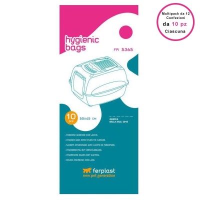 Multipack da 12 Confezioni di Ferplast Sacchetti Igienici FPI 5365 per Lettiere Genica 50 x 45 cm x 10 Pz