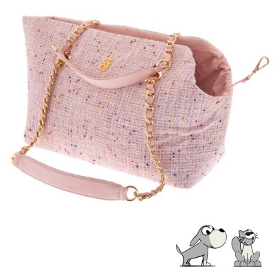 Borsa per Cani e Gatti Ferribiella Pet Bags Design Luxury Tweed Rose con Pochette