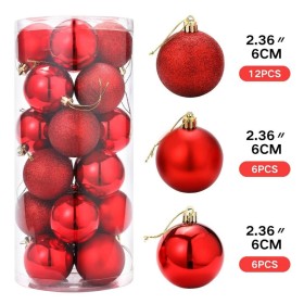 Set Palline di Natale Colore Rosso 24 Pezzi per Addobbare l'Abero di Natale