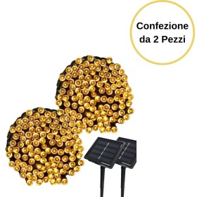 Luci di Natale Bianco Caldo per Interno ed Esterno per Decorare l'Albero di Natale 22 m 200 Led Con Pannello Solare Confezione d