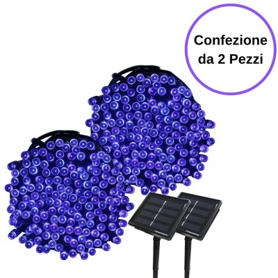 Luci di Natale Blu per Interno ed Esterno per Decorare l'Albero di Natale 22 m 200 Led Con Pannello Solare Confezione da 2 Pezzi