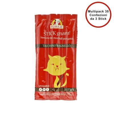 Multipack da 35 Buste di Snack per Gatti Stick Morbidi Gnam Gatto Tacchino e Agnello