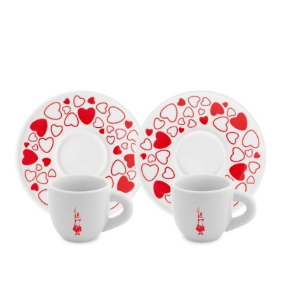 Bialetti Set 2 Tazzine e 2 Pattini Moka Cuore