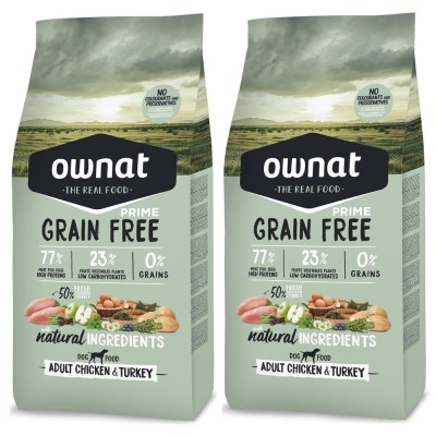 Mutipack di 2 Confezioni da 14 Kg di Ownat Crocchette per Cani Grain Free Adult Pollo & Tacchino