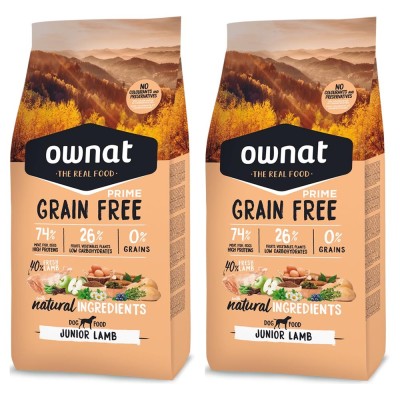 Mutipack di 2 Confezioni da 14 Kg di Ownat Crocchette per Cani Grain Free Junior Agnello