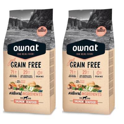 Mutipack di 2 Confezioni da 14 Kg di Ownat Crocchette per Cani Just Grain Free Adult con Salmone