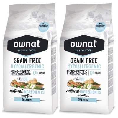 Mutipack di 2 Confezioni da 14 Kg di Ownat Crocchette per Cani Just Grain Free Hypoallergenic con Salmone