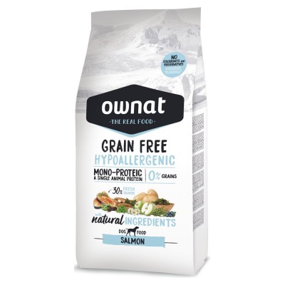 Ownat Crocchette per Cani Just Grain Free Hypoallergenic con Salmone Confezione Da 14 Chilogrammi