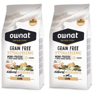 Mutipack di 2 Confezioni da 14 Kg di Ownat Crocchette per Cani Grain Free Hypoallergenic con Agnello