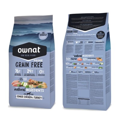 Ownat Crocchette per Cani Grain Free Senior Pollo & Tacchino Confezione Da 3 Chilogrammi