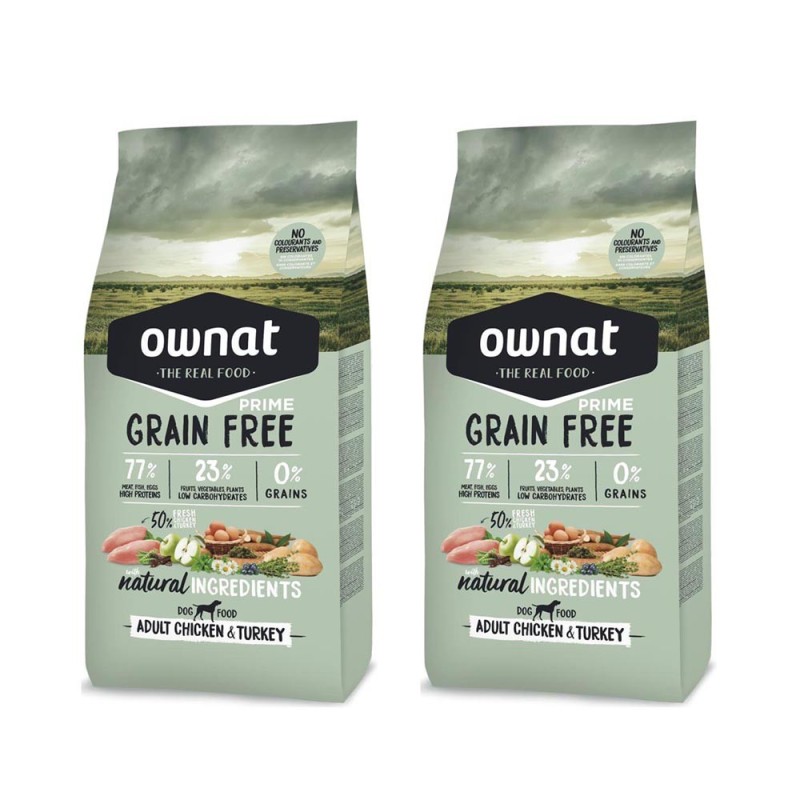 Mutipack di 2 Confezioni da 3 Kg di Ownat Crocchette per Cani Grain Free  Adult Pollo & Tacchino