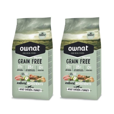 Mutipack di 2 Confezioni da 3 Kg di Ownat Crocchette per Cani Grain Free Adult Pollo & Tacchino