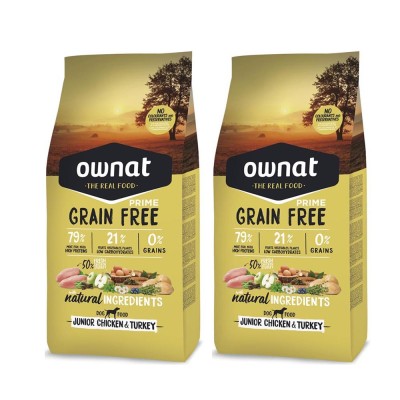 Mutipack di 2 Confezioni da 3 Kg di Ownat Crocchette per Cuccioli Grain Free Junior Pollo & Tacchino