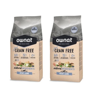 Mutipack di 2 Confezioni da 3 Kg di Ownat Crocchette per Cani Just Grain Free Adult con Agnello