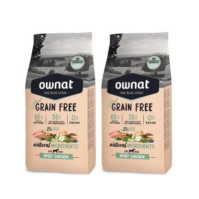 Mutipack di 2 Confezioni da 3 Kg di Ownat Crocchette per Cani Just Grain Free Adult con Pollo