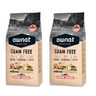 Mutipack di 2 Confezioni da 3 Kg di Ownat Crocchette per Cani Just Grain Free Adult con Salmone