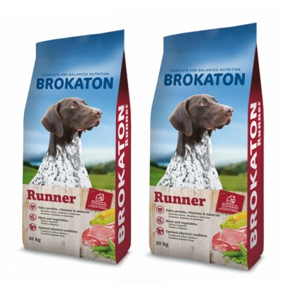 Multipack di 2 Confezioni da 20 Kg di Brokaton Crocchette per Cani Adult Runner Cani Sportivi o da Lavoro