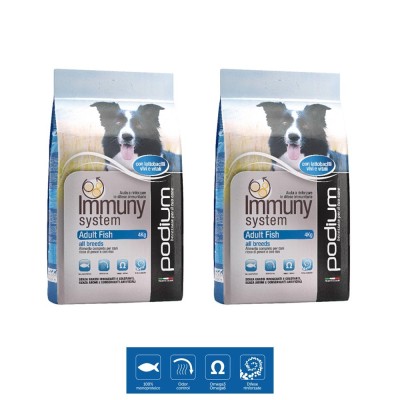 Multipack di 2 Confezioni da 4 Kg di Podium Crocchette per Cani Adult Fish IMMUNY SYSTEM