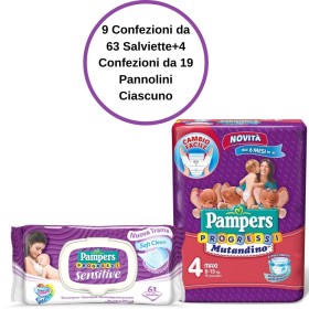 Pampers Progressi Sensitive Salviette 9 Confezioni + 4 Mutandino 4 Confezioni da 19