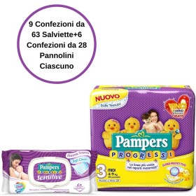 Pampers Progressi Pannolini 3 Midi  4 Confezioni + Sensitive Salviette 