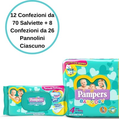 Pampers Baby Dry 4 Maxi Pannolini 8 Confezioni + Baby Fresh Salviette