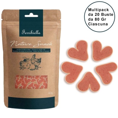 Nature Snack per Cani Ferribiella Cuoricini di Pollo Confezione da 20 Buste da 80 GR