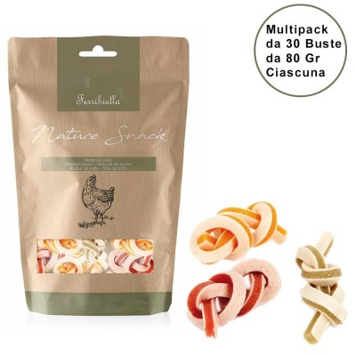 Nature Snack per Cani Ferribiella Nodini di Pollo Confezione da 30 Buste da 80 GR