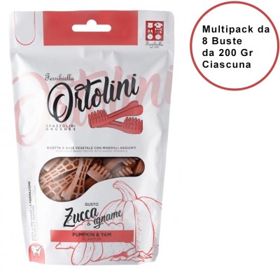 Snack per Cani Ortolini Large Zucca & Igname Spazzolini Confezione da 8 Buste Ciascuna da 200 Gr
