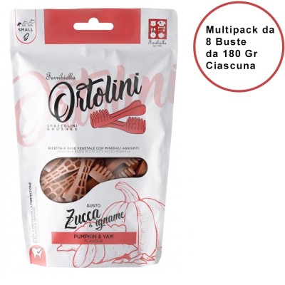 Snack per Cani Ortolini Small Zucca & Igname Spazzolini Confezione da 8 Buste Ciascuna da 180 Gr