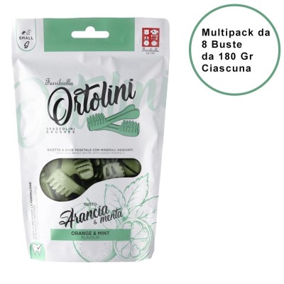 Snack per Cani Ortolini Small Arancia & Menta Spazzolini Confezione da 8 Buste Ciascuna da 180 Gr