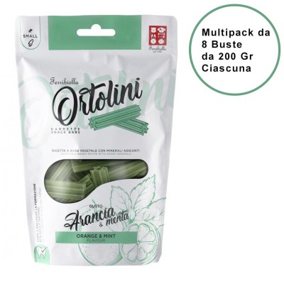 Snack per Cani Ortolini Small Arancia & Menta Barrette Confezione da 8 Buste Ciascuna da 200 Gr