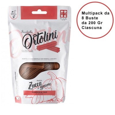 Snack per Cani Ortolini Small Zucca & Igname Barrette Confezione da 8 Buste Ciascuna da 200 Gr