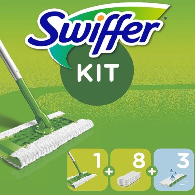 Swiffer DRY Starter Kit 1 Scopa e 8 Panni Catturapolvere