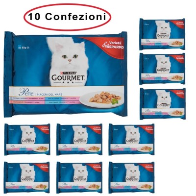 Purina Gourmet Perle Umido Gatto Piaceri Del Mare 10 Confezioni da 4 Buste da 85 Grammi