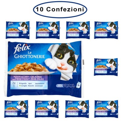 Purina Felix Le Ghiottonerie Umido Gatto Coniglio & Agnello 10 Confezioni da 4 Buste da 100 Grammi