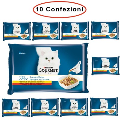 Purina Gourmet Perle Umido Gatto Trionfo di Salsa Manzo & Pollo 10 Confezioni da 4 Buste da 85 Grammi