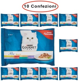 Purina Gourmet Perle Umido Gatto Duetti con Carni Delicate 10 Confezioni da 4 Buste da 85 Grammi