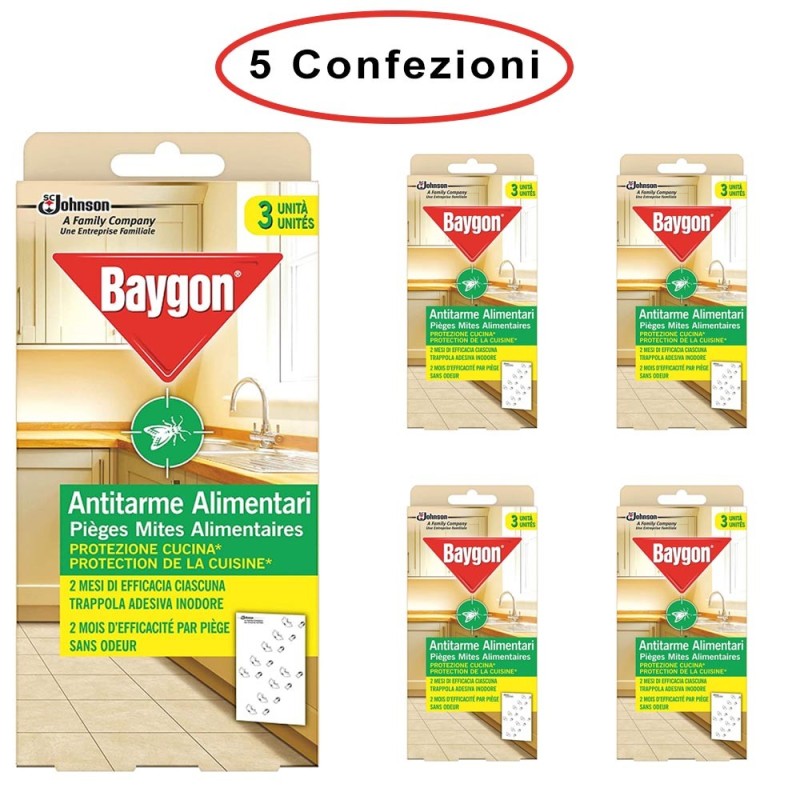 Baygon Antitarme Alimentari Protezione Cucina 5 Confezioni da 3 Trappole