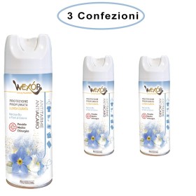 Wexor Spray Antitarme e Antiacaro Narciso Blu e Fiori di Cotone Professionale 3 Confezioni da 400 Ml