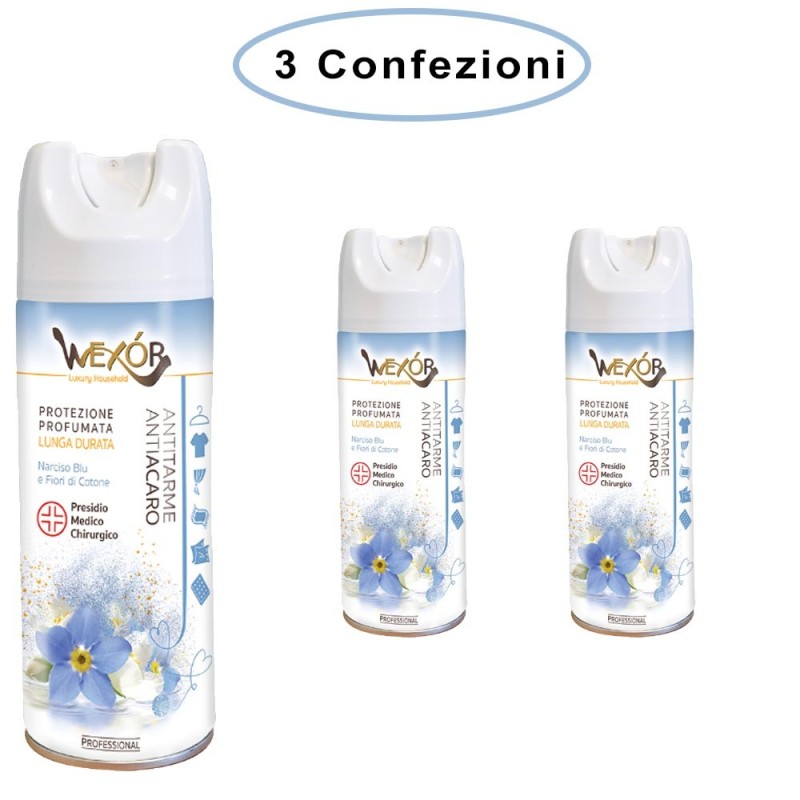 Wexor Spray Antitarme e Antiacaro Narciso Blu e Fiori di Cotone