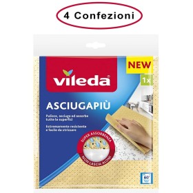 Vileda Asciugapiu' Panno Multiuso in Pelle Scamosciata Sintetica 4 Confezioni da 1 Panno