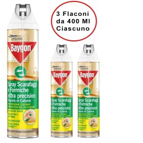 Baygon Spray Insetticida Extra Precision per Formiche e Scarafaggi 3 Flaconi da 400 Ml Ciascuna
