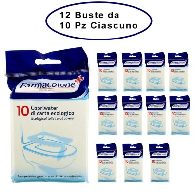 Farmacotone Copriwater di Carta Ecologico 12 Buste da 10 Copriwater Ciascuna