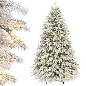 Yorbay Albero di Natale Artificiale Innevato con Luci Led Supporto in Metallo 210 cm